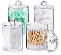 Distributeur de cotons démaquillants - Ensemble de pots de rangement - Organisateur pour la salle de bain - Résistant à la poussière et à l'humidité - Lot de 4 pièces - Transparent