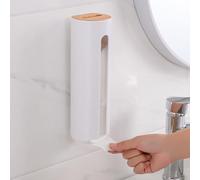 Distributeur de cotons mural avec couvercle en bois - Rangement des cotons de coton - Pour boules de coton, boules de coton, cosmétiques, salle de bain, coiffeuse, accessoires - Blanc
