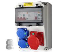 Distributeur de courant 2 x 230 V + 1 x CEE 16 A, disjoncteur différentiel/fusible, indice de protection IP66, étanche, en ABS