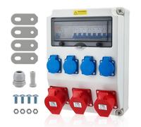Distributeur de courant IP67, 4 prises Schuko 230V, 2 prises CEE 16A, 1 prise CEE 32A, disjoncteur différentiel/disjoncteur 50A