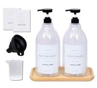 Distributeur de détergent à lessive Liquide pour buanderie - 2 récipients décoratifs de 1,8 l avec étiquettes résistantes à l'eau - Plus 2 Pompes et Bouchons à vis, Entonnoir Pliable, étiquettes