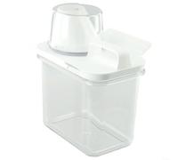 Distributeur de détergent ménager avec tasse à mesurer, récipient de rangement hermétique pour lessive en poudre et liquide, pot transparent AS avec double anneau d'étanchéité (1100 ml)