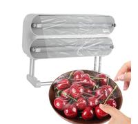 Distributeur de film alimentaire 3 en 1, avec cutter, porte-rouleau d'essuie-tout, sans perçage, coupe-film, mural, pour film alimentaire, film aluminium et papier sulfurisé (gris)