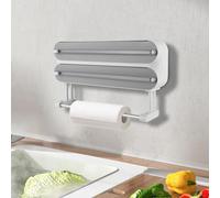 Distributeur de film alimentaire 3 en 1 - Papier aluminium et film alimentaire - Fixation murale - Support magnétique pour rouleau de papier essuie-tout - Pour rouleaux ≤31 cm - Gris clair
