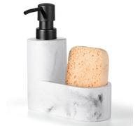 Distributeur de liquide vaisselle avec support pour éponge, distributeur de savon rechargeable à pompe, distributeur de savon 2-en-1 pour la cuisine et la salle de bains, blanc galet