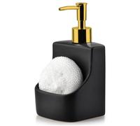 Distributeur de liquide vaisselle en céramique - VILDE - 400 ml - Noir mat - Avec gobelet - Éponge incluse