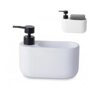 Distributeur de liquide vaisselle KOOK TIME CURVE - Céramique porte-éponge intégré - 520 ml - Blanc brillant
