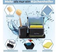 Distributeur de liquide vaisselle Scout - Organisateur de lavabo compact avec brosse à vaisselle et éponge - Porte-torchon inclus
