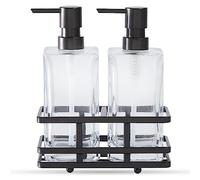 Distributeur de Lotion et de Savon carré en Verre Transparent avec Support en métal pour Salle de Bain, Cuisine, Maison, Bureau, Voyage, hôtel, Fait à la Main, Lourd (Bronze huilé)