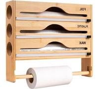 Distributeur de mousse avec coupe - Boîte de rangement - Organisation de cuisine - Design peu encombrant - 35,5x29,5x7 cm - Couleur bois