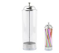 Distributeur de paille en verre, seau à paille transparent anti-poussière avec couvercle en acier inoxydable pour cuisine, table à manger, bar, café, hôtel