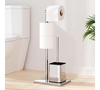 Distributeur de papier toilette Debout avec brosse WC Garniture en acier inoxydable Distributeur de papier toilette Brosse à WC sans percer Argent