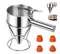 Distributeur de Pâte 600 ml, Entonnoir a Piston Inox, Support et 4 Buses Différentes, Distributeur de Pate pour Les Gâteaux, Entonnoir de Cuisine en Acier Inoxydable pour, Crêpes, Gâteaux