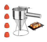 Distributeur de pâte à crêpes de 40 oz pour plaque chauffante avec support Entonnoir à piston en acier inoxydable avec 4 buses 18 mm Distributeur gâteau en entonnoir pour outil cuisson
