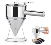 Distributeur De Pâte à Crêpes en Acier Inoxydable, distributeur pate a crepe Entonnoir Antiadhésif Distributeur De Gâteau De Cuisson Entonnoir Verseur De Cire avec Support Stable pour Gaufres Takoyaki