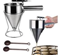 Distributeur de pâte à crêpes en acier inoxydable, ustensile de cuisine DIY avec entonnoir conique et 2 cuillères