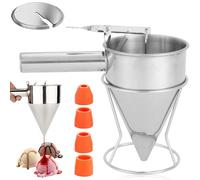 Distributeur de pâte à crêpes, portionneur de pâte, distributeur de gâteau 1200ml en acier inoxydable avec couvercle et 4 buses de rechange, distributeur d'entonnoir à pâte avec support, entonnoir à