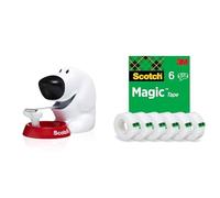 Distributeur de Ruban Adhésif en forme de Chien avec 1 RouleaudeRuban Magic - Pour Rouleaux jusqu'à 19 mm de Largeur x 7,5 m + Ruban Magic, 6 Rouleaux, 19 mm x 33 m