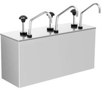 Distributeur de sauce - Appareil de table avec pompe - Trois têtes de pompe - Capacité 3×4 l - Rectangulaire - Acier inoxydable brossé - Pour sauces liquides et condiments - Argent