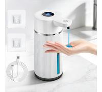 Distributeur de savon automatique, 420 ml, distributeur de savon électrique avec écran, fixation murale, capteur infrarouge, rechargeable par USB, étanche IPX5 pour salle de bain/cuisine, blanc