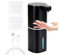 Distributeur de Savon Automatique 420ml, Distributeur Savon Montage Mural électrique Détection Intelligente 1200mAh Rechargeable par USB 4 Vitesses IPX5 Étanche Adapté à la Cuisine (Noir)