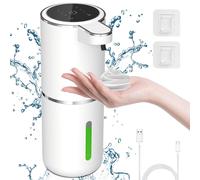 Distributeur de savon automatique avec voyant de fonctionnement, distributeur électrique de savon moussant de 380 ml avec capteur,à 4 niveaux, distributeur automatique de savon moussant à fixation mur