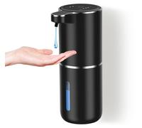 Distributeur de savon automatique, rechargeable via USB-C avec support mural, 380 ml, électrique avec capteur, 4 niveaux réglables, noir, pour la cuisine et la salle de bains