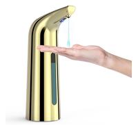 Distributeur de savon automatique sans contact, 400 ml, avec 4 niveaux réglables, distributeur électrique à piles avec capteur infrarouge pour la cuisine, la salle de bains, l'école, l'hôtel (doré)