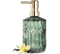 Distributeur de savon avec pompe en acier inoxydable, distributeur de savon en verre de 390 ml, distributeur de savon à main et de savon à vaisselle pour cuisine et salle de bain, bouteille en verre