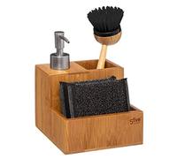 JJA Distributeur liquide vaisselle – Set de vaisselle élégant bambou – 13,5×12×20 cm – 4 pièces