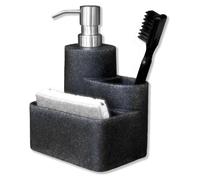 Distributeur de savon de 310 ml avec support pour brosse et éponge | Ensemble de distributeurs de savon de cuisine | Distributeur à pompe en acier inoxydable pour savon liquide | Résine synthétique (n