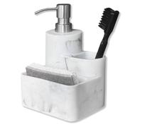 Distributeur de savon de 310 ml avec support pour brosse et éponge | Kit de distributeurs de savon de cuisine | Distributeur à pompe en acier inoxydable pour savon liquide | Résine synthétique (blanc)