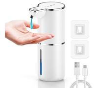 Distributeur de savon électrique automatique à capteur, à fixation murale, avec 4 réglages, rechargeable par USB, blanc, pour les cuisines, les salles de bains et les écoles.