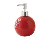 Distributeur de savon en céramique avec pompe argentée, flacon distributeur de lotion rond, rechargeable, vide et réutilisable, pot à pompe pour lotion de bain (rouge)