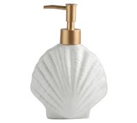 Distributeur de Savon en céramique de Plage en Relief Blanc 420ml, avec Pompe dorée, Bouteille Rechargeable pour Salle Bain et Cuisine Nautique côtière