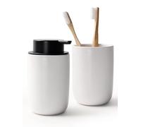 Distributeur de savon en céramique, distributeur de liquide vaisselle rechargeable de 350 ml, avec porte-brosse à dents, grande pompe facile à actionner, pour la cuisine, la salle de bain, le plan de 
