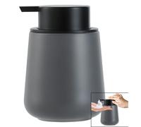 Distributeur de savon en céramique gris – Distributeur rechargeable de 350 ml pour liquide vaisselle avec une grande pompe, distributeur de savon crème pour la cuisine et la salle de bain (distributeu