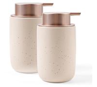 Distributeur de savon en céramique, rechargeable, 350 ml, couleur crème avec motifs, idéal pour la cuisine ou la salle de bain