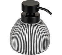 Distributeur de savon en céramique Unyqoos® noir et blanc, avec surface texturée, autoportant, capacité de 0,5 L, pompe en ABS, dimensions 11x13x12 cm – accessoire de salle de bain élégant