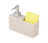 Distributeur de savon en résine avec porte-éponge intégré pour évier de cuisine et de salle de bain - Couleur noire - Bouteille à pompe - Solution de rangement pour comptoir - Aspect soigné (beige)