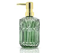Distributeur de Savon en Verre, 400 ML de Liquide de Lavage Transparent Rechargeable, détergent à Vaisselle, Bouteille de Lotion de shampooing avec Pompe pour Salle de Bain, Cuisine, buanderie (Vert)