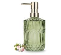 Distributeur de savon en verre, distributeur de savon pour les mains, 390 ml, salle de bains, cuisine, distributeur de lotion avec pompe en plastique ABS, transparent (vert)