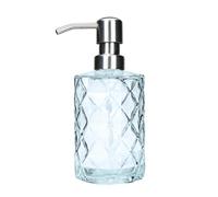 Distributeur de savon en verre Plomkeest Distributeur de savon en pot en verre transparent 340 ml avec pompe en acier inoxydable Distributeur(Verre clair + pompe argentée)