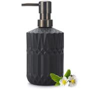 Distributeur de savon en verre transparent Ibzoa®, 390 ml – finition diamant, pompe en ABS avec revêtement doré brossé, verre épais, antidérapant, 18,5 × Ø8 cm, pour salle de bain et cuisine