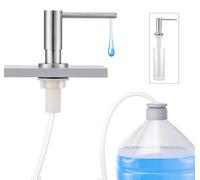 Distributeur de savon encastrable pour éviers de cuisine, à encastrer dans le plan de travail, avec flacon de 500 ml et tuyau de rallonge de 1 m, remplissage par le haut, en acier inoxydable brossé.
