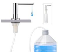 Distributeur de savon encastrable pour éviers de cuisine, à encastrer dans le plan de travail, avec flacon de 500 ml et tuyau de rallonge de 1 m, remplissage par le haut, acier inoxydable, chrome poli