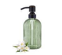 Distributeur de savon et lotion rechargeables en verre rayé, pour salle de bain et cuisine, pompe en acier inoxydable bronze huilé antirouille/verre vert, environ 480 ml