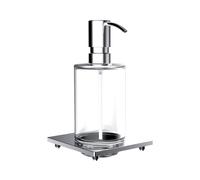 Distributeur de savon liquide de liaison emco pour garde-corps, transparent, verre cristal, pompe doseuse métal, env. 240 ml, chromé, 182100105