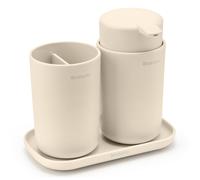 Distributeur de savon liquide et verre porte brosse à dent en set RENEW beige doux, Brabantia