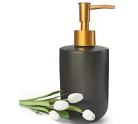 Distributeur de Savon Liquide pour Salle de Bain avec Pompe dorée, Distributeur de Savon à Vaisselle pour Cuisine, Distributeur de Savon Rechargeable en céramique Noire pour Les Mains, 420 ML